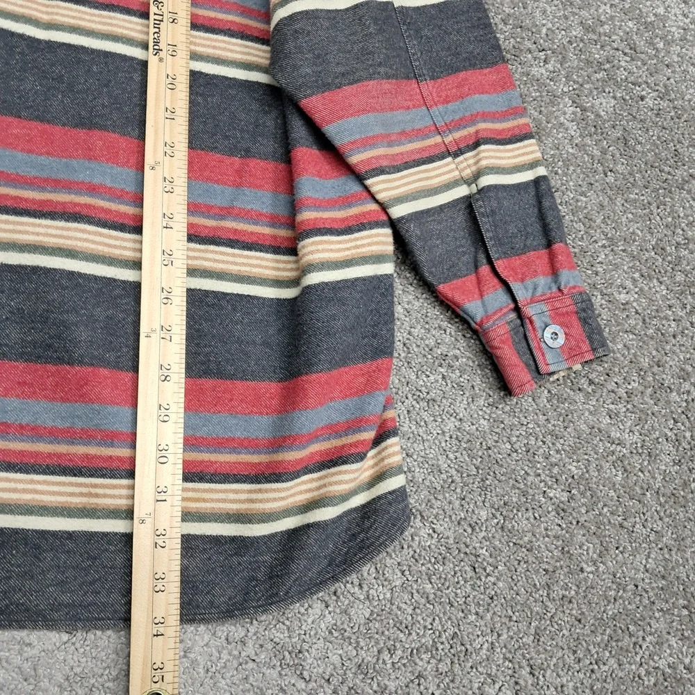 Vintage Territory Ahead Mens Striped Heavy Cotton Twill Flannel Shirt Red Medium - Picture 5 of 7
